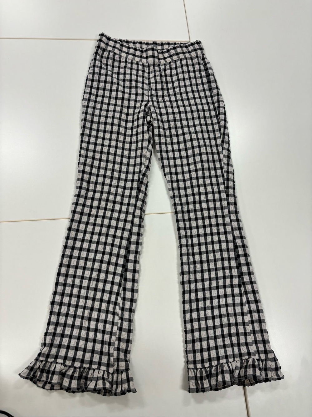 Free People Black and White Gingham Ruffle Pants - Picture 3 of 5